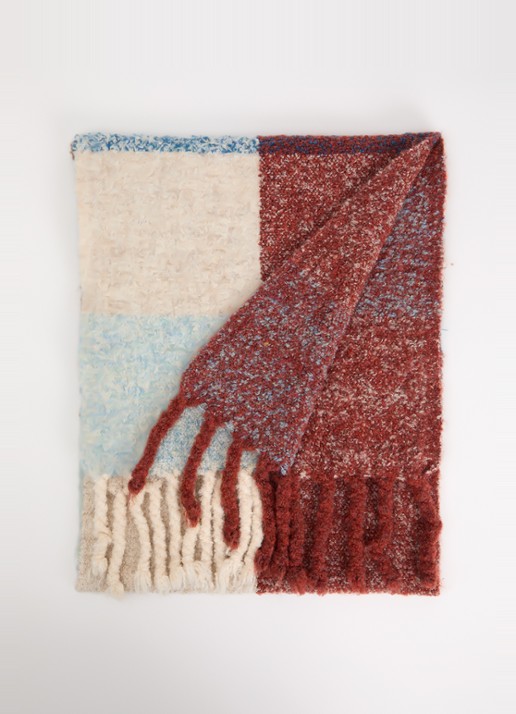 Fraas Grofgebreide sjaal met franjes 40 x 200 cm  - voorkant 3 blauw