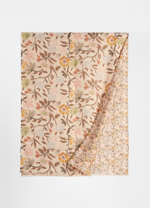 Fraas Sjaal met bloemenprint en glitter 70 x 190 cm  - detail beige