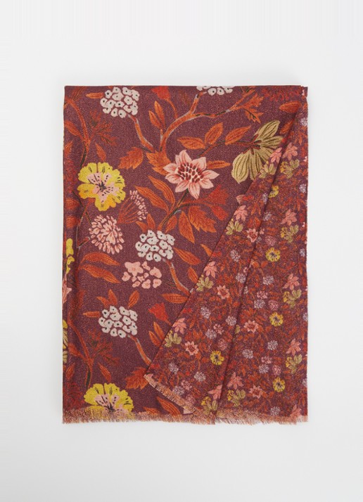 Fraas Sjaal met bloemenprint en glitter 70 x 190 cm  - voorkant paars