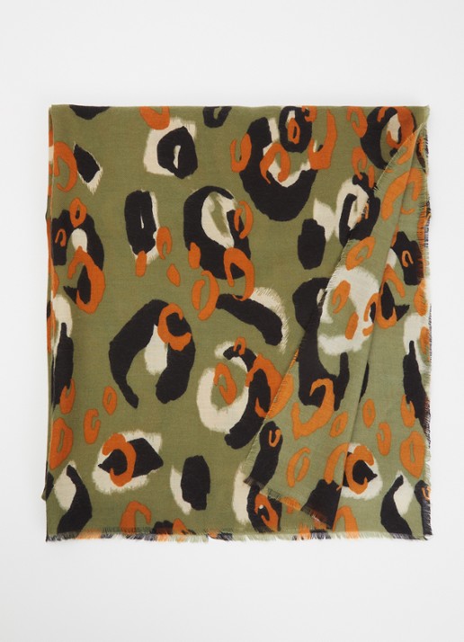 Fraas Sjaal met dierenprint 70 x 190 cm  - voorkant 3 groen