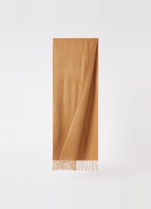 Fraas Sjaal met franjes 200 x 35 cm  - voorkant 3 camel