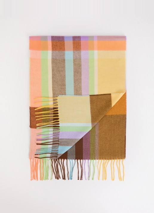 Fraas Sjaal met franjes 35 x 190 cm  - voorkant 3 geel
