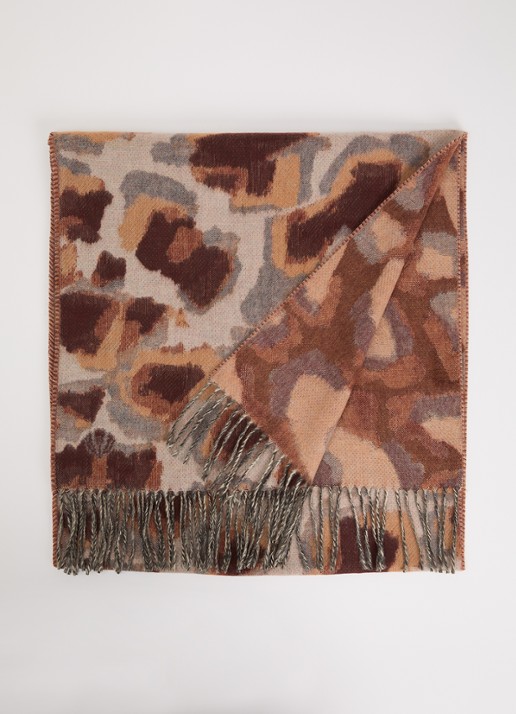 Fraas Sjaal met print en franjes 35 x 195 cm  - voorkant roodbruin