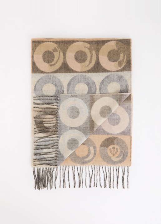 Fraas Sjaal met print en franjes 35 x 195 cm  - voorkant zand