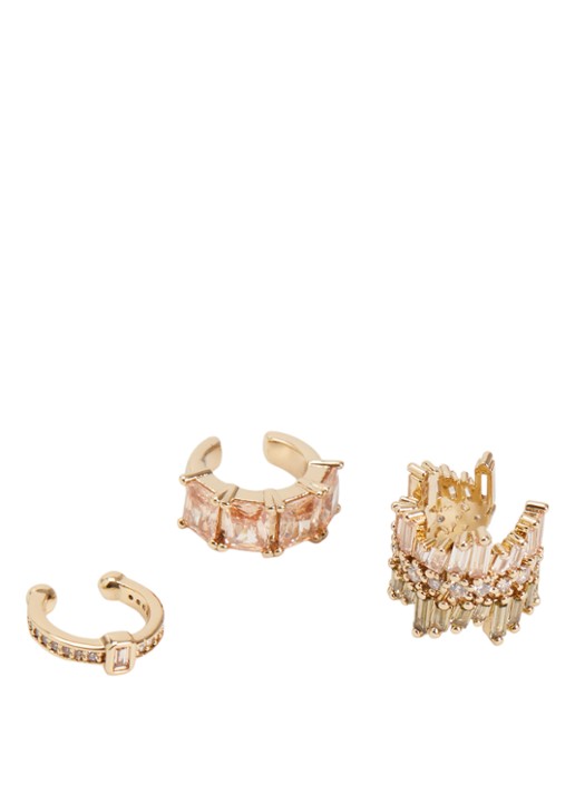 Franky Amsterdam De Frosted Rose ear cuff verguld in set van 3 - detail goud