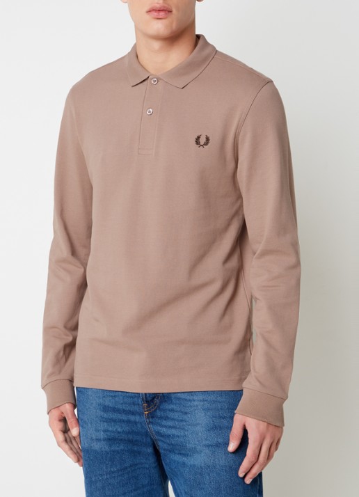 Fred Perry Regular fit polo van piqué katoen met logoborduring  - detail oudroze