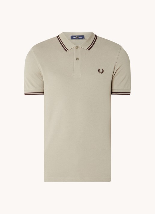 Fred Perry Regular fit polo van piqué katoen met logoborduring - voorkant 2 grijs
