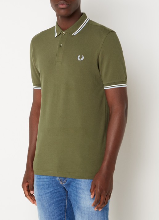 Fred Perry Regular fit polo van piqué katoen met logoborduring - detail 4 legergroen
