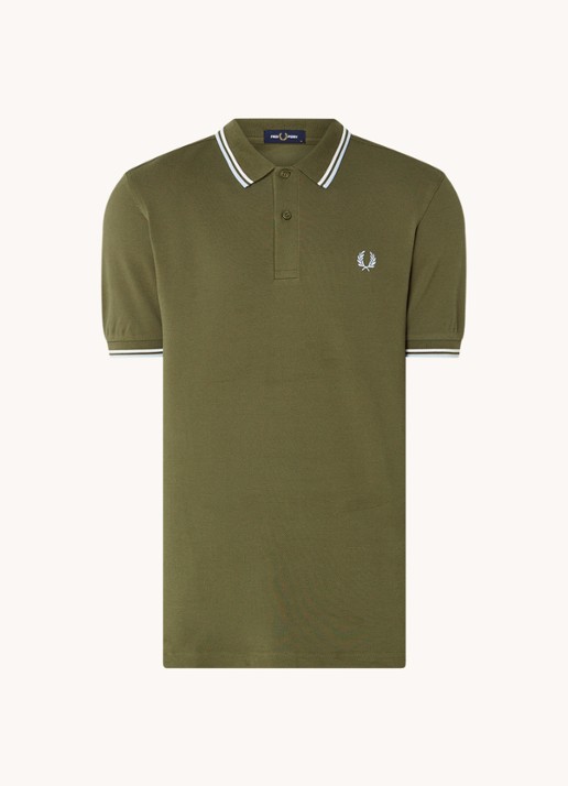 Fred Perry Regular fit polo van piqué katoen met logoborduring - voorkant legergroen