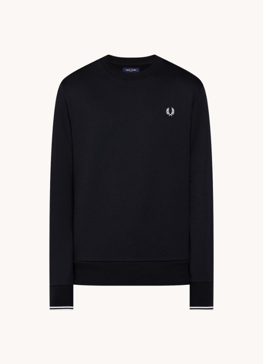 Fred Perry Sweater met logoborduring - voorkant 2 zwart
