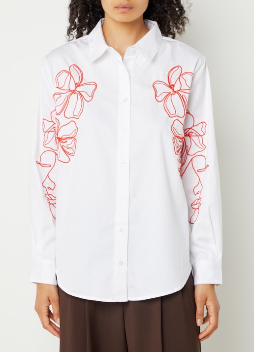 French Connection Alexis blouse met bloemborduring - detail wit