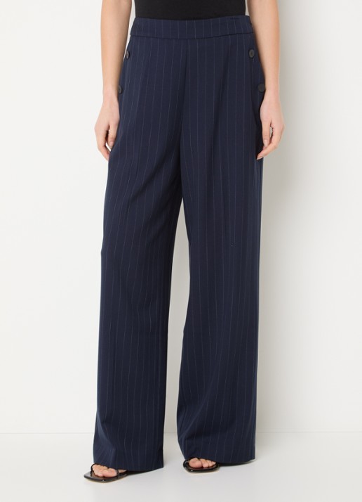 French Connection Alia high waist wide fit pantalon met krijtstreep en steekzakken