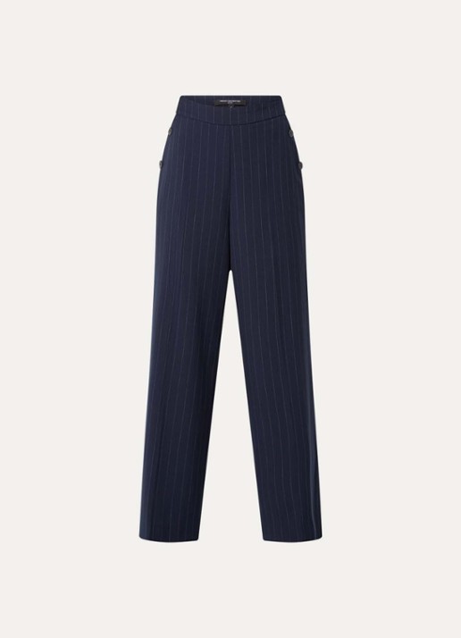 French Connection Alia high waist wide fit pantalon met krijtstreep en steekzakken - voorkant 2 donkerblauw