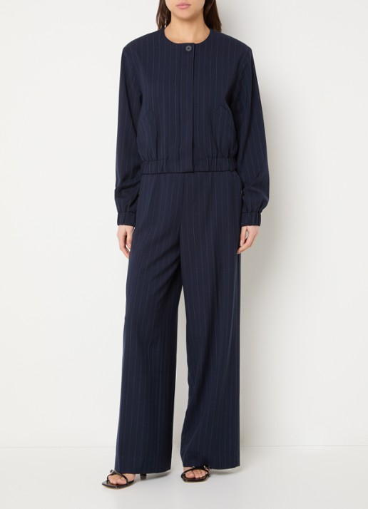 French Connection Alia jack met krijstreep en steekzakken - voorkant 3 donkerblauw