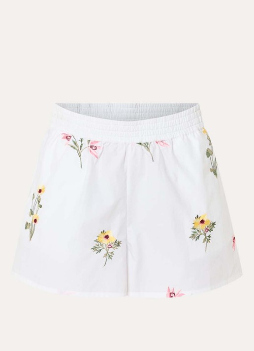 French Connection Alissa high waist loose fit korte broek met bloemborduring - voorkant wit