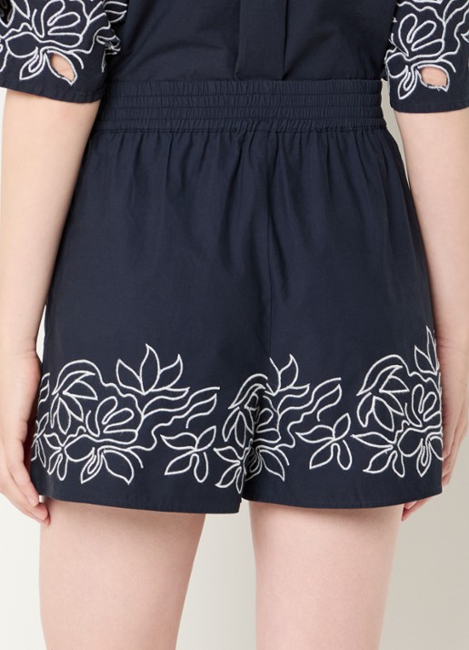 French Connection Alissa high waist straight fit korte broek met bloemborduring - achterkant 4 donkerblauw