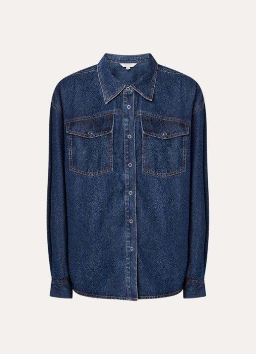 French Connection Archie blouse van denim met borstzakken - voorkant indigo