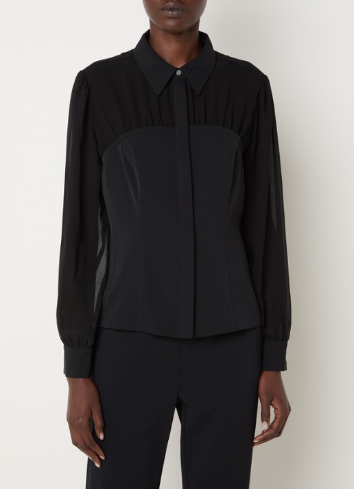French Connection Arezzo semi-transparante blouse - detail zwart