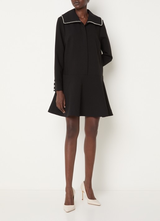 French Connection Azra mini tuniekjurk met imitatieparels - voorkant 3 zwart