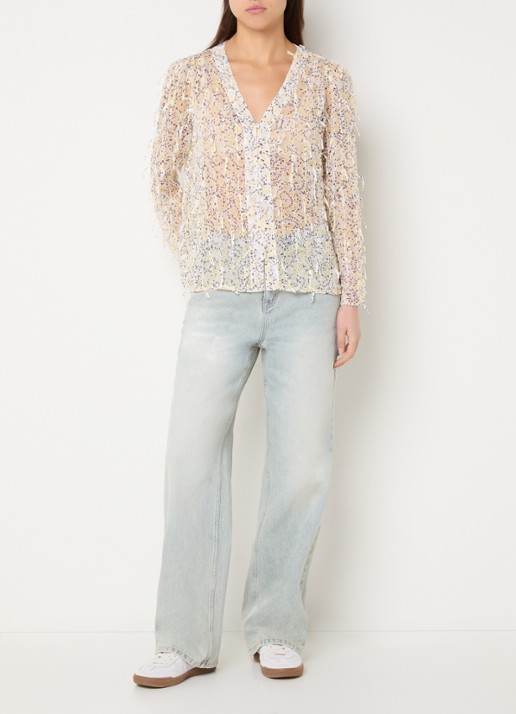 French Connection Bonny semi-transparante blouse met bloemenprint - voorkant 2 geel