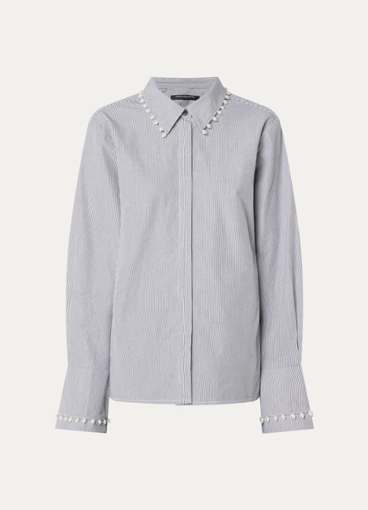 French Connection Cambria blouse met streepprint - voorkant 2 donkerblauw