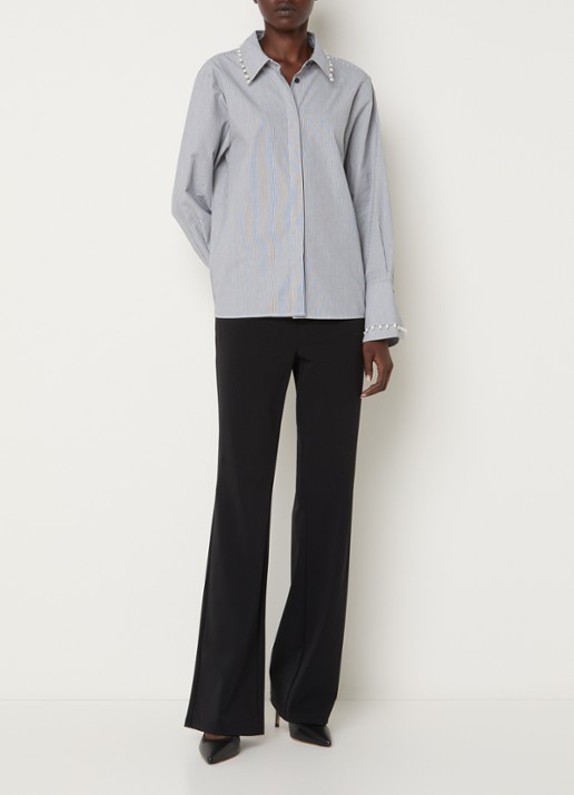 French Connection Cambria blouse met streepprint - voorkant 3 donkerblauw