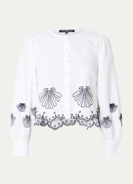 French Connection Cambria cropped blouse met borduring - voorkant 2 wit