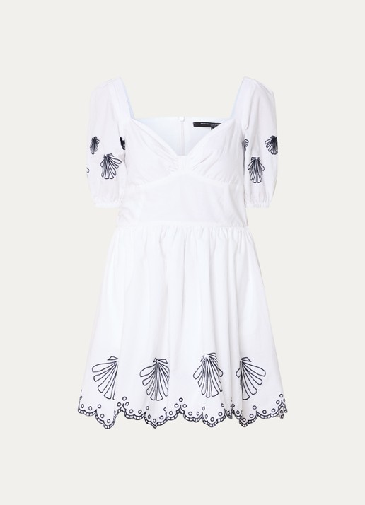 French Connection Cambria mini jurk met borduring - voorkant wit