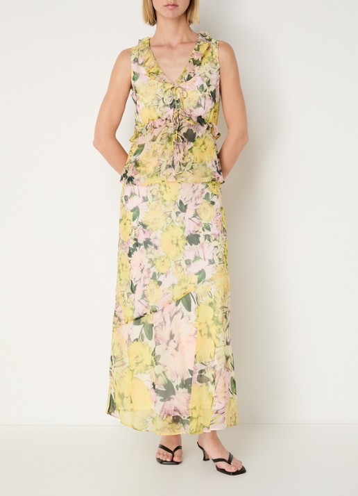 French Connection Carla Emina top met bloemenprint - voorkant 2 geel