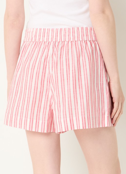 French Connection Cheryl mid waist straight fit korte broek met streepprint - achterkant 3 koraalroze