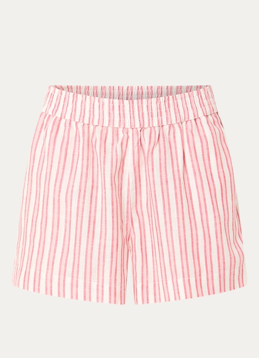 French Connection Cheryl mid waist straight fit korte broek met streepprint - voorkant koraalroze