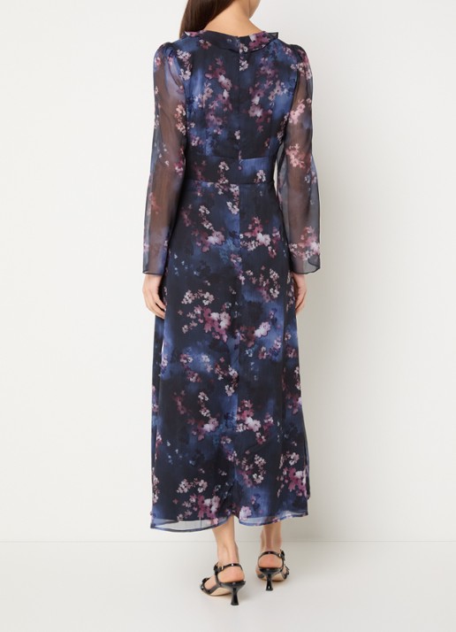 French Connection Clara midi tuniekjurk met bloemenprint - achterkant 4 donkerblauw