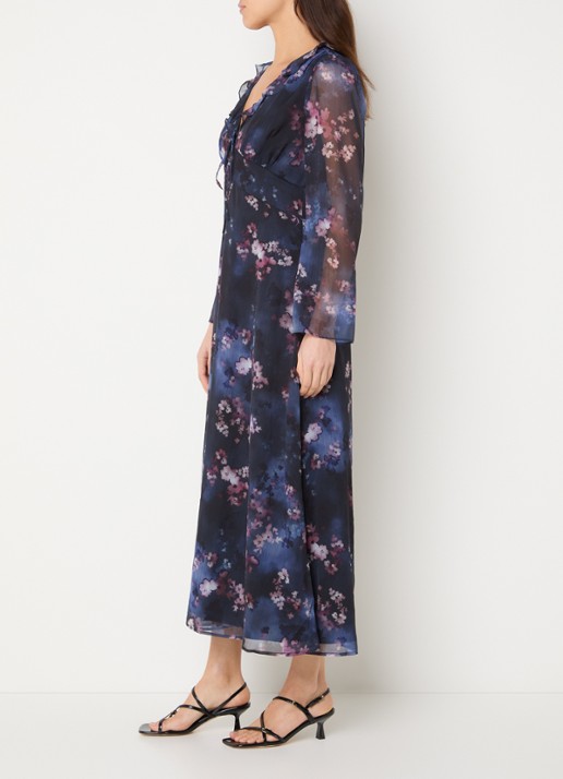 French Connection Clara midi tuniekjurk met bloemenprint - voorkant 3 donkerblauw
