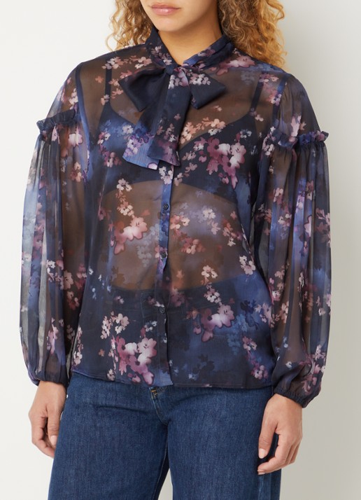 French Connection Clara semi-transparante blouse met sjaalkraag