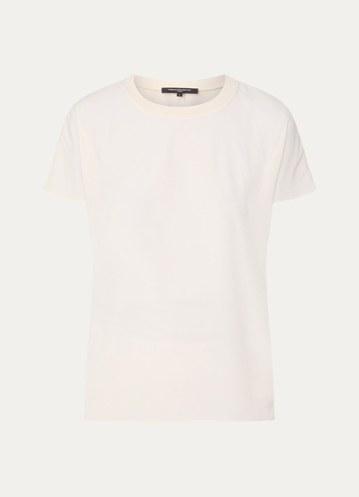 French Connection Crepe T-shirt met ronde hals - voorkant creme