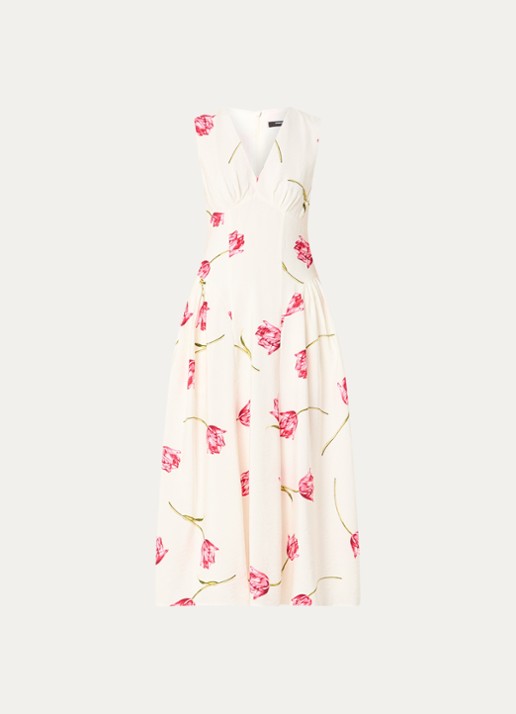 French Connection Cressida midi jurk met bloemenprint - voorkant creme