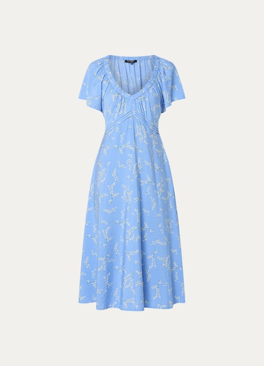 French Connection Daniella midi tuniekjurk met bloemenprint en V-hals - voorkant 2 blauw