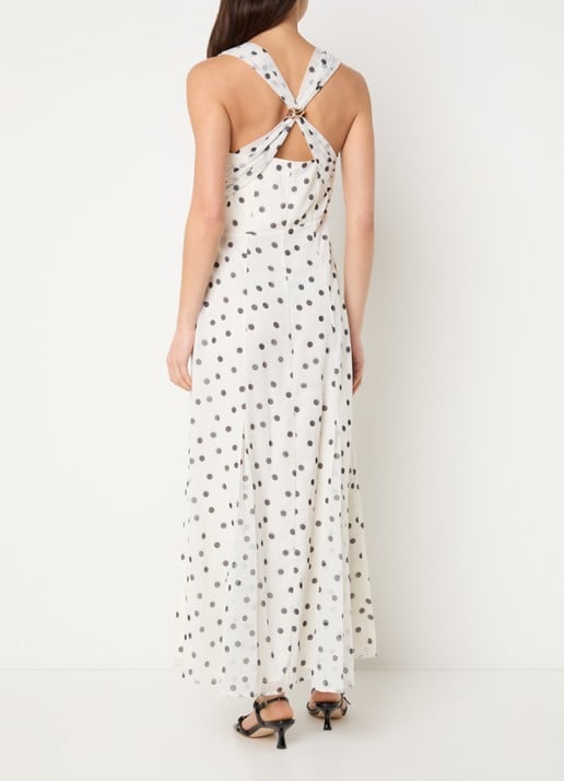 French Connection Emina midi jurk van chiffon met stippenprint - achterkant gebroken wit