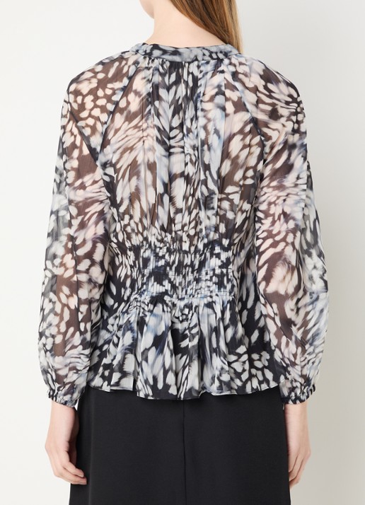French Connection Emina semi-transparante top met print - achterkant 3 grijs