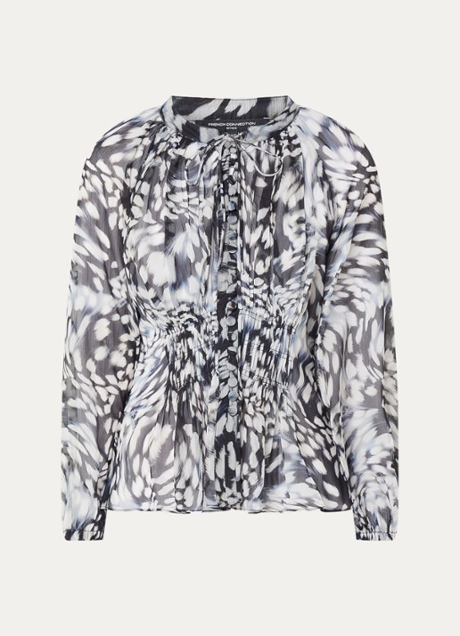 French Connection Emina semi-transparante top met print - voorkant grijs