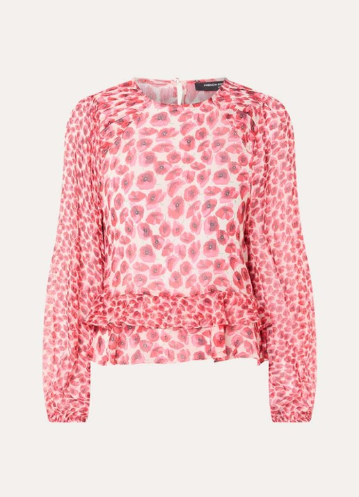 French Connection Emina semi-transparante tuniek met bloemenprint en ruches - voorkant 2 donkerroze