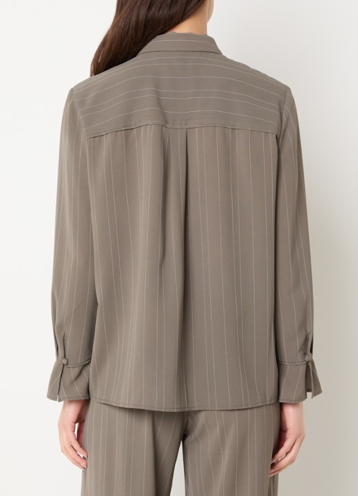 French Connection Emma blouse met siernaad en krijtstreep - achterkant 4 khaki