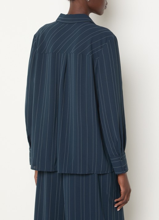 French Connection Erma blouse met krijtstreep - achterkant donkerblauw
