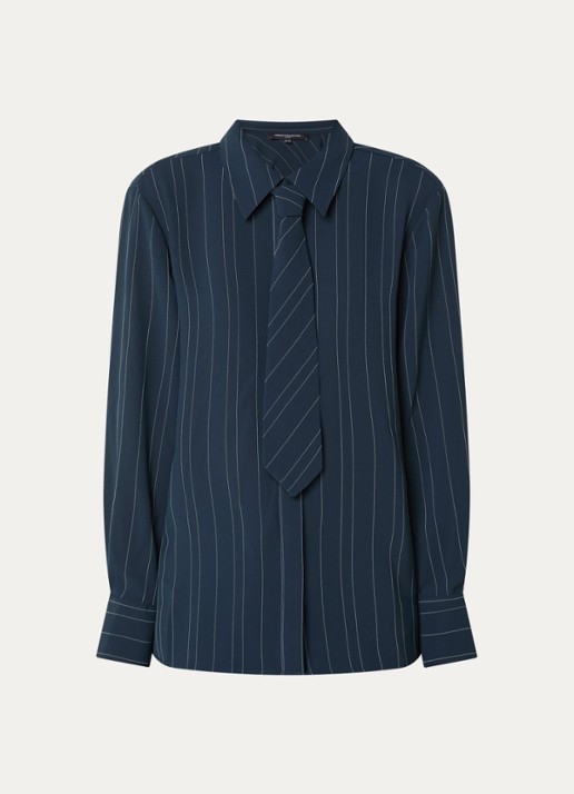 French Connection Erma blouse met krijtstreep - voorkant 2 donkerblauw