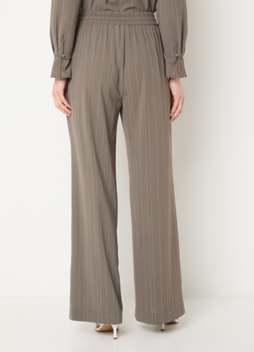 French Connection Erma high waist wide fit broek met krijtstreep en elastische band - achterkant 4 khaki
