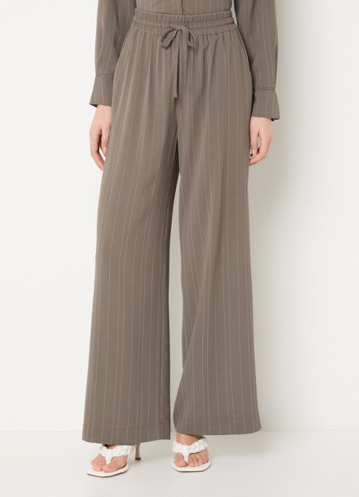 French Connection Erma high waist wide fit broek met krijtstreep en elastische band