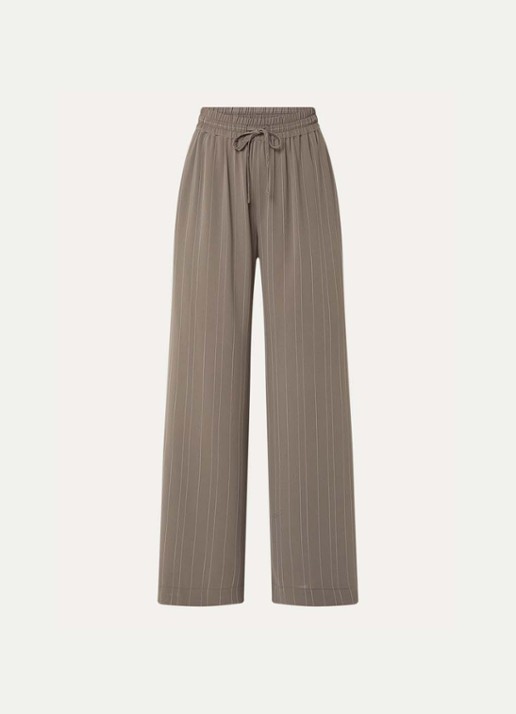 French Connection Erma high waist wide fit broek met krijtstreep en elastische band - voorkant khaki