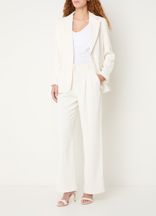 French Connection Harrie high waist wide fit pantalon met plooidetail - voorkant 4 ivoor