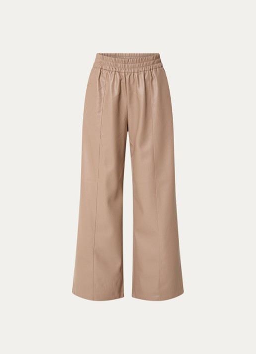French Connection High waist wide fit broek van imitatieleer - voorkant 3 donkerbeige