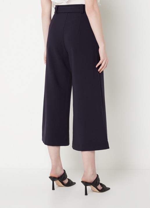 French Connection High waist wide fit culotte met strikceintuur - achterkant donkerblauw